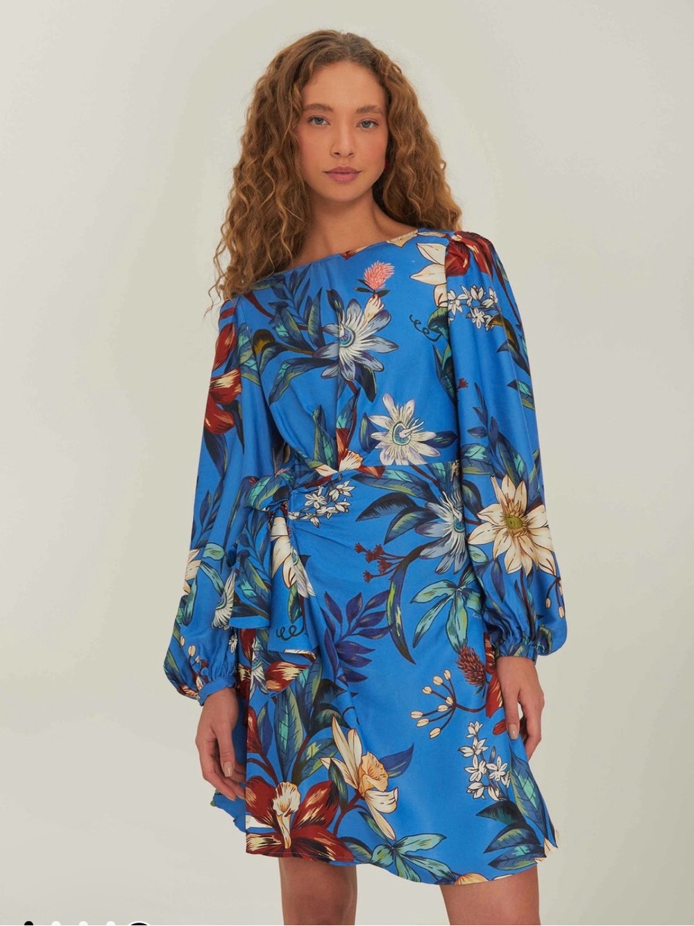 FARM Rio Blue Surreal Flowers Wrap Mini Dress (S)